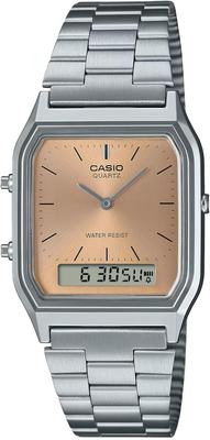 Quartz Watch Vintage Series Unisex Dual Time Apricot Overseas Model Analog-Digital AQ-230A-4AMQY