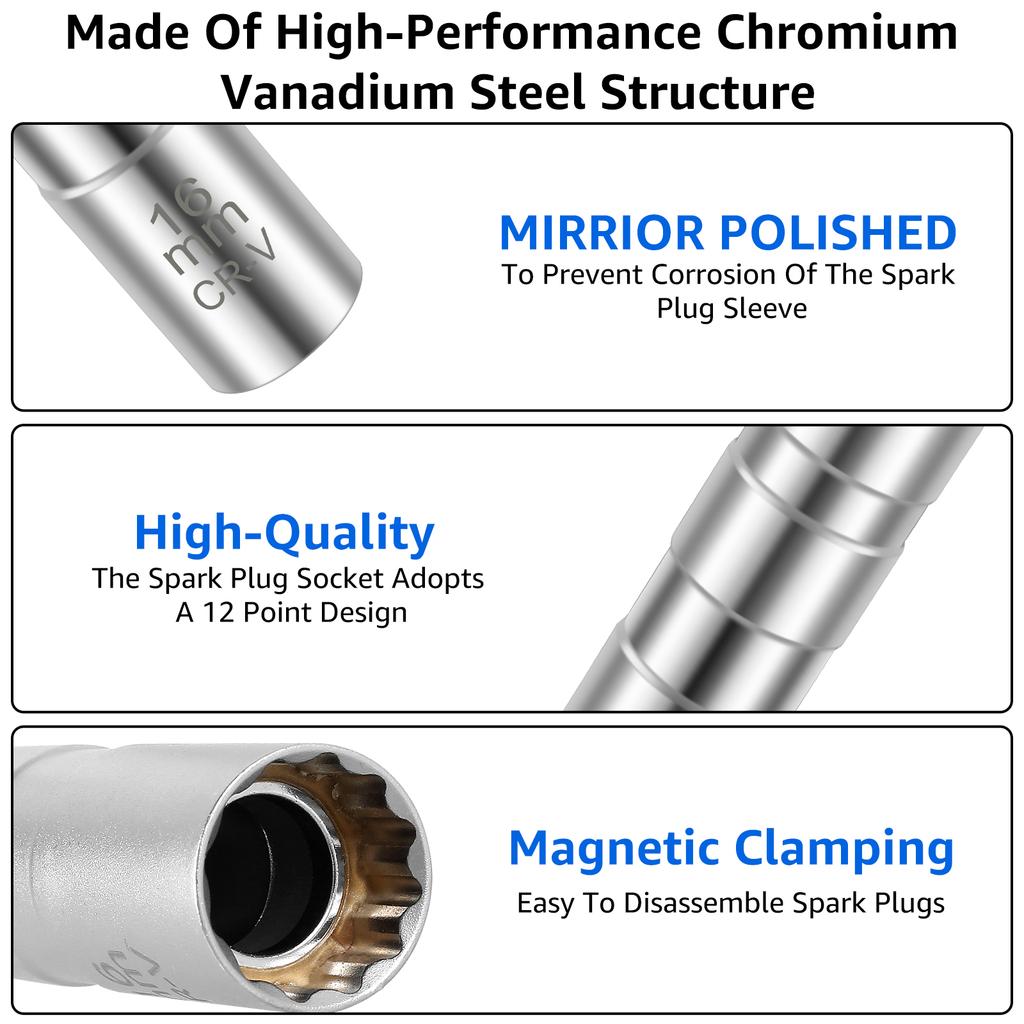 Торцевая головка для свечей зажигания 14 мм 16 мм Поворот на 360° Инструмент для снятия торцевой головки свечи зажигания Магнитная торцевая головка для свечей зажигания Инструмент для установки для мотоцикла