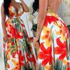 Women Fashion Floral Print Open Back Maxi Dress