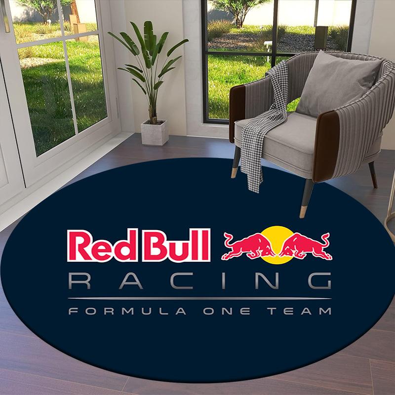 1 шт. Круглый ковер с логотипом команды Формулы-1 Red Bull Racing, Изготовлен из полиэстера, Идеально подходит для украшения офисных кресел, гостиных fplt093