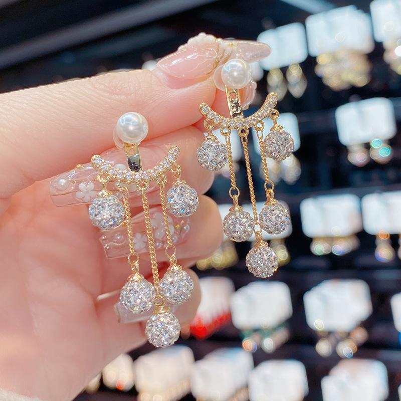 Сияющий хрустальный шар, висячие серьги с кисточками для женщин, висячие серьги для свадебной вечеринки, эффектные брендовые ювелирные изделия, позолоченные