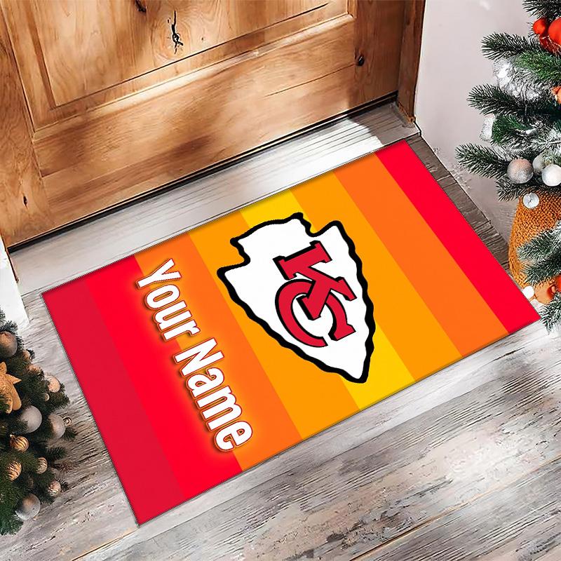 Kansas City Chiefs Crystal Velvet Rug, Custom Name Text Personalized Non‑Slip Floor Mat for Home Decor Gift