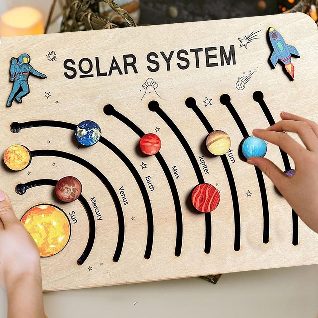 Solar System Planets Wooden Puzzle Personalized Baby Gift Tabletop Educational Wooden Toddler Toy