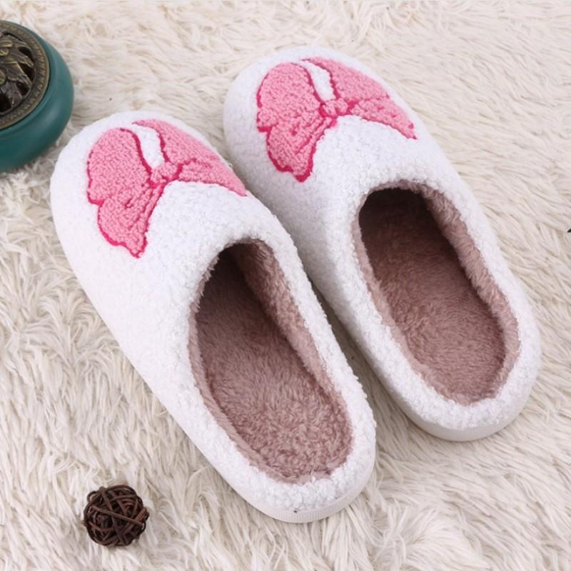 Women' Warm Slippers With Bow Insulated Anti-slip Slippers Size 38