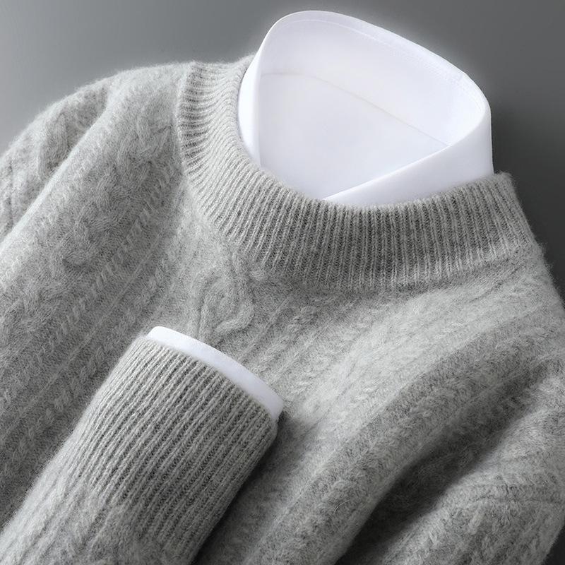 Men's 2025 Autumn/Winter High Neck Cashmere Jacquard Pullover - Thick Knit Base Layer Wool Sweater, Solid Color Trend.