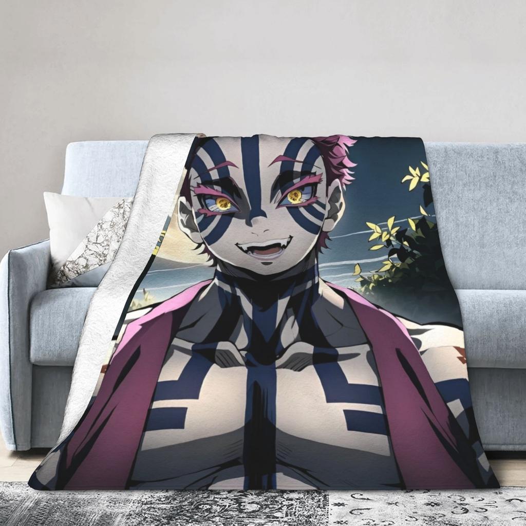 Akaza Blankets Velvet Anime Kimetsu no Yaiba Soft Throw Blanket for Car Sofa Couch Bedroom Quilt