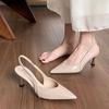 High-heeled Baotou Kitten Heel Temperament Pointed Head Half-drag Wear Thin Heel Apricot Single Shoes French Stunning Sandals 2025 Summer
