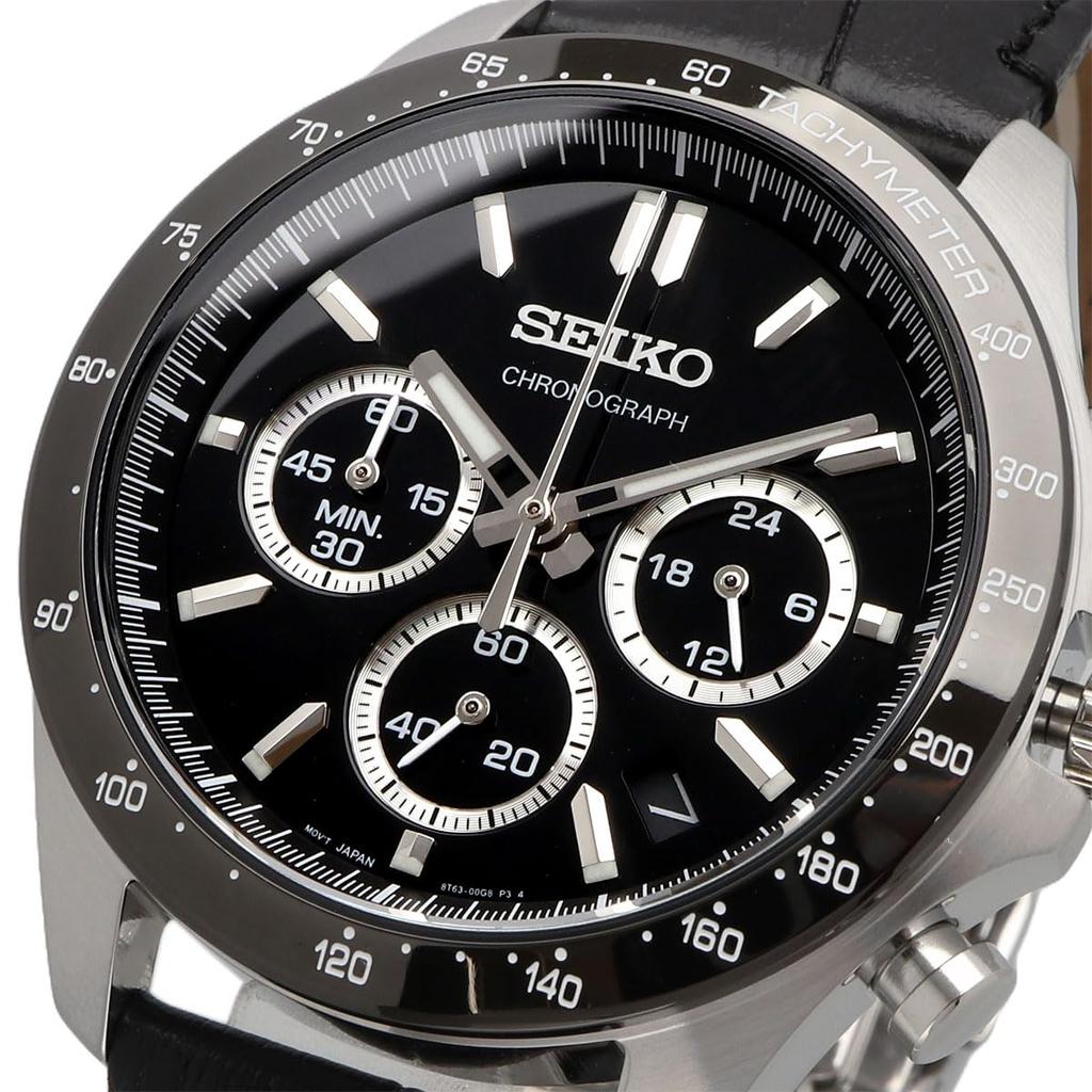 Seiko Мужские кварцевые часы с секундомером 1/5 секунды SBTR021 Черный кожаный ремешок