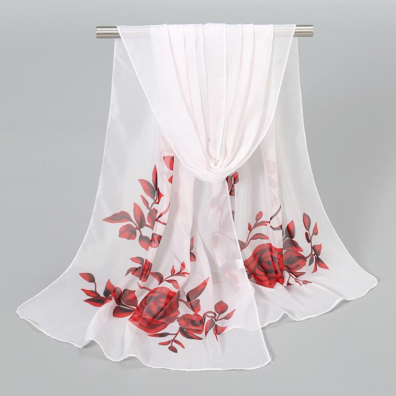 Весенний шифоновый шарф с принтом, пляжная шаль с цветочным принтом, легкий шейный платок, летний шарф-шаль для защиты шеи от солнца, 150*50см