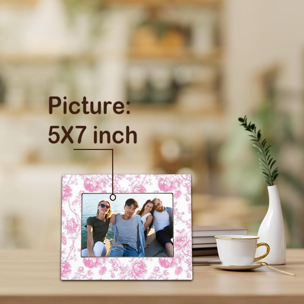 Розовая рамка для фото в стиле шинуазри с цветами 5x7, Декор для комнаты Love Shack Fancy, Французская toile с цветами в стиле грандмиллениал, Фоторамки для стола