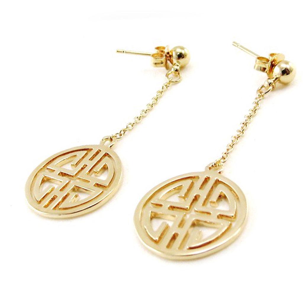 Les Trésors De Lily [J0192] - Gold Plated 'Fengshui' Earrings - 40x15 Mm