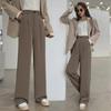 Women's High-Waist Wide-Leg Brown Suit Pants - Spring/Autumn Casual Straight Drape