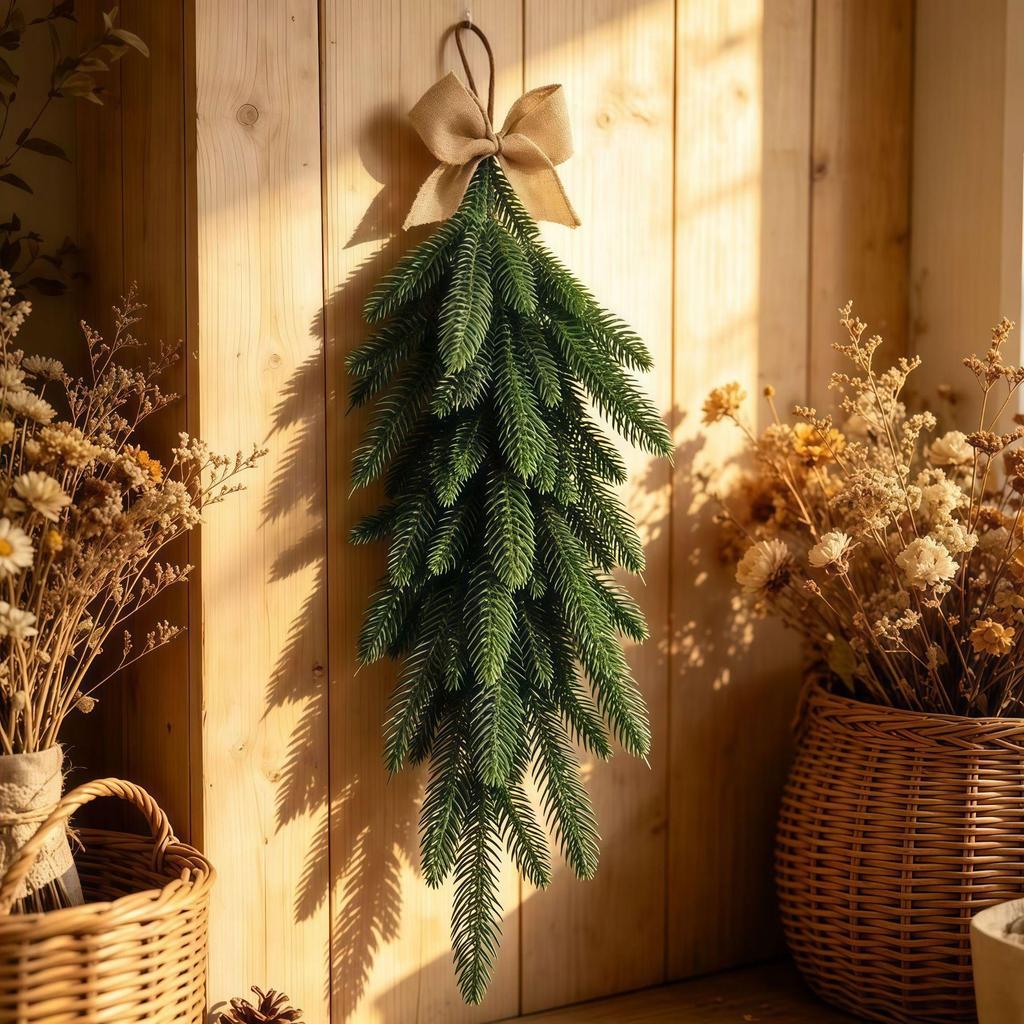 Cross-border Christmas Ornaments: Encrypted Pine Branches with Burlap Bow Knot