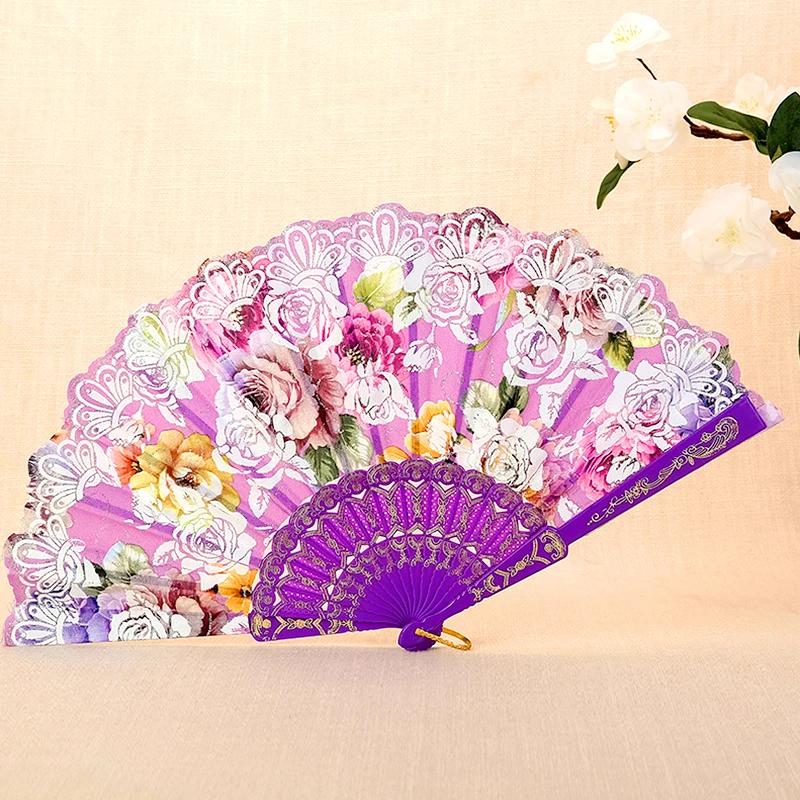 Складной веер с бронзовым принтом роз, испанский пластиковый веер из кости, китайский танцевальный веер для свадебной вечеринки, косплея, домашнего декора, ремесла