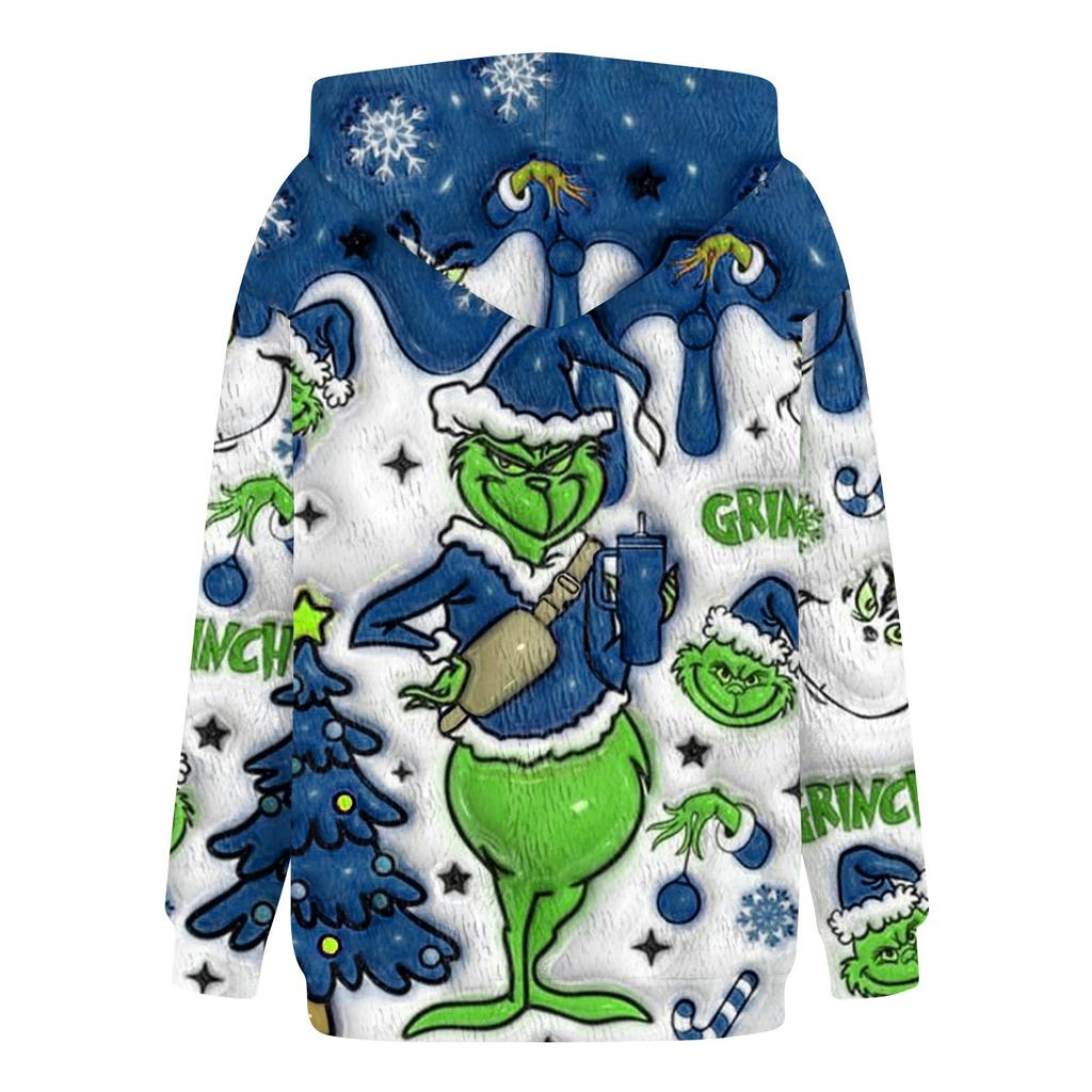 Women's Hooded Long Sleeve Christmas Printed Flannel Top Hooded Sweatshirt