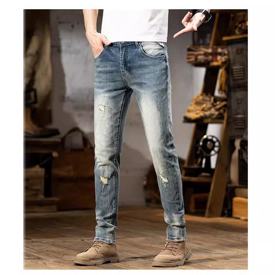2024 Autumn New Four Seasons Wearable Jeans Men'S Retro Piercing Casual Trendy Brand Straight Tube Simple Pants