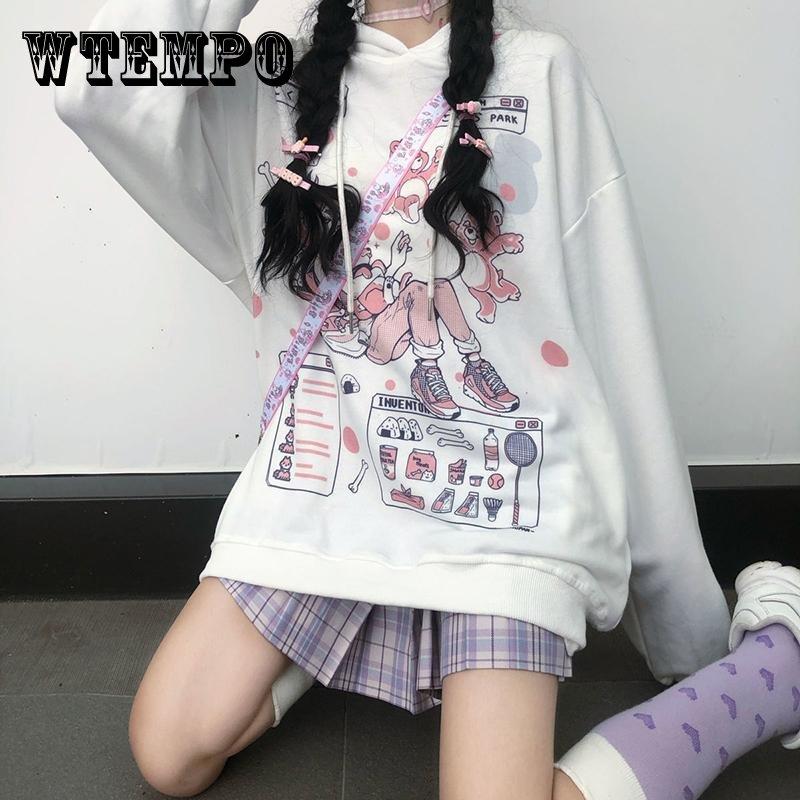 Толстовки с капюшоном в стиле аниме Большие пуловеры Топы Белые модные толстовки с японским мультяшным принтом Уличная одежда Толстовки в стиле Харадзюку в стиле хип-хоп Черная осень-зима