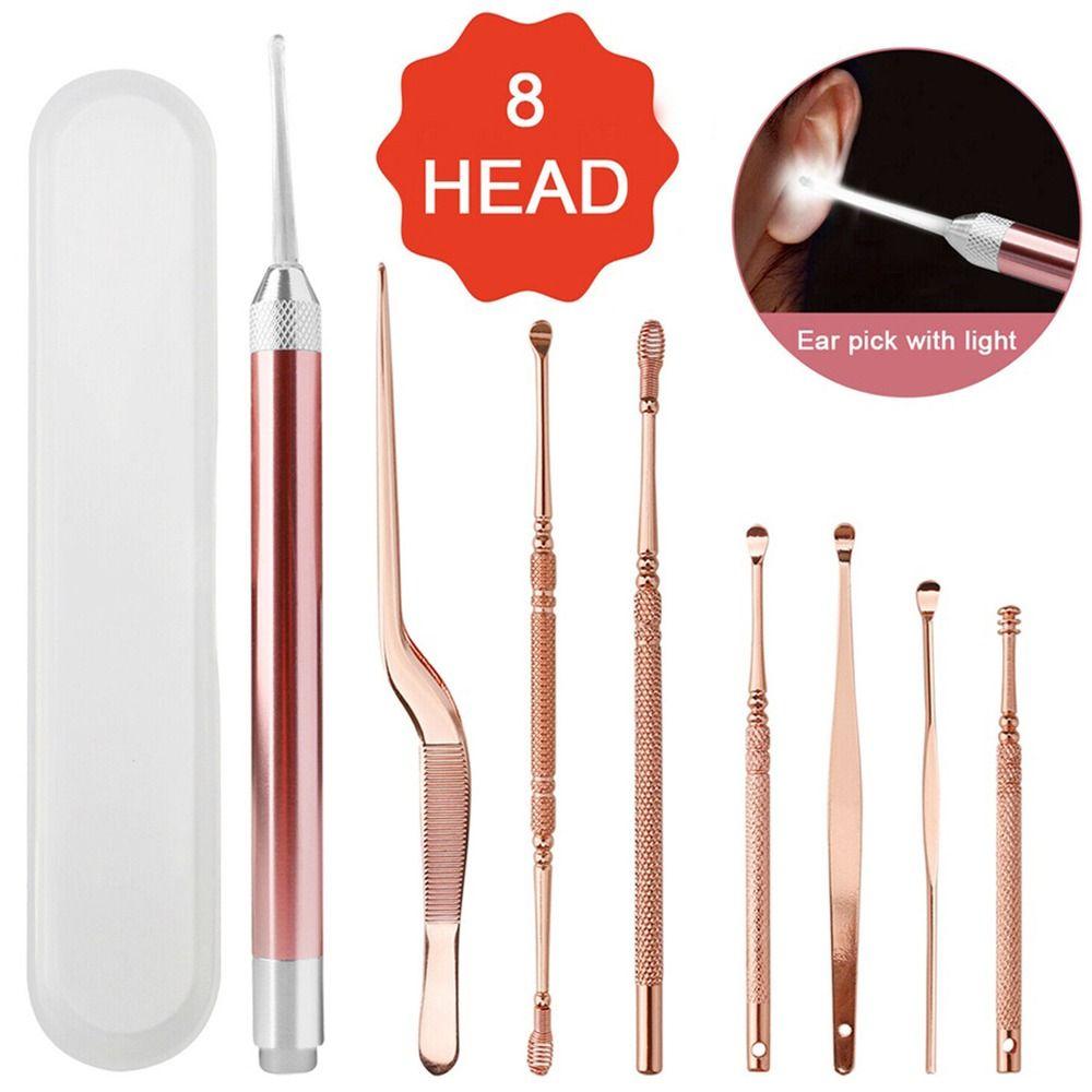 8Pcs/set LED Light LED Ear Wax Pickers Ear Clean Tool Ear Pick Cleaner Spoon  for Baby Adults