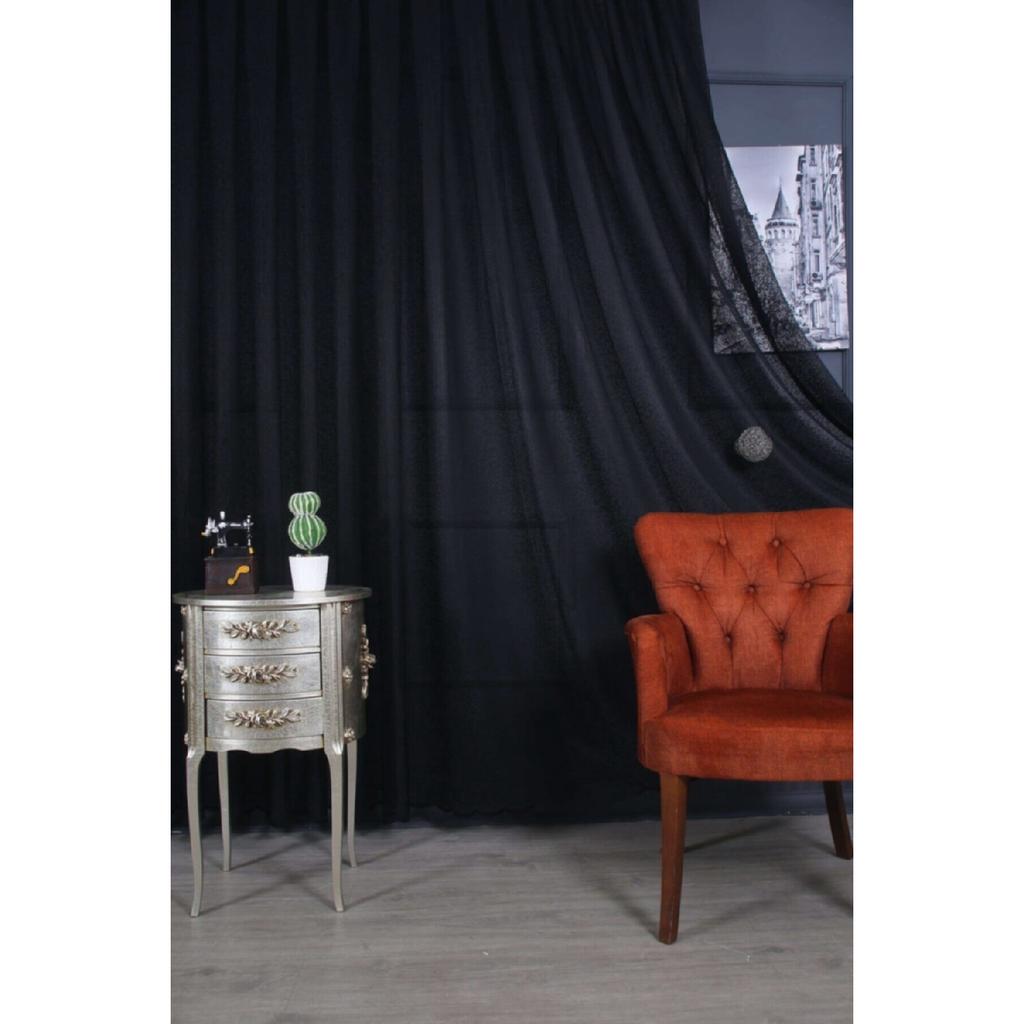 Песочный узор - черный вязаный занавес из тюля, 300 х 250 см, 1/3 частая батарея