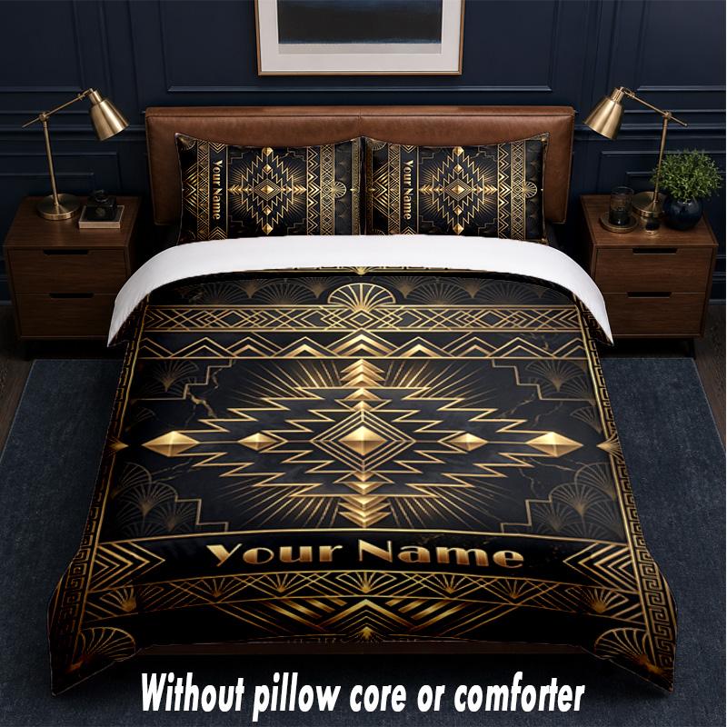 Art Deco Theme Custom Text Or Name 3Pcs Bedding Set,1 Flat Sheet & 2 Pillowcases Personalized Home Bedding