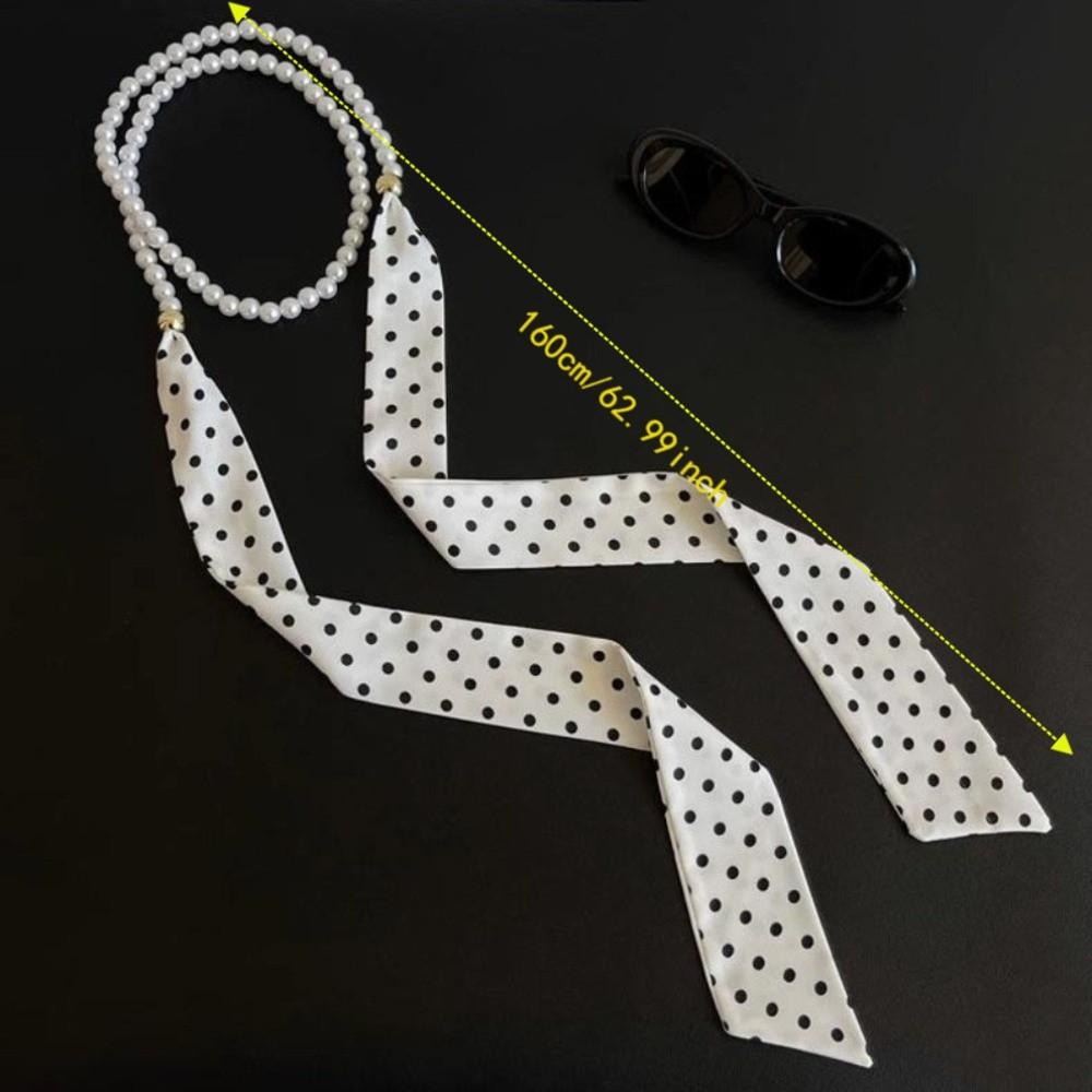 Silk Polka Dot Scarf Necklace Faux Pearl Ribbon Neckband Trendy Choker Daily