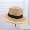 Women's Summer Sun Protection Straw Hat Beach Hat High-End Feel Hat Raffia Hollow Out Fringe Hat