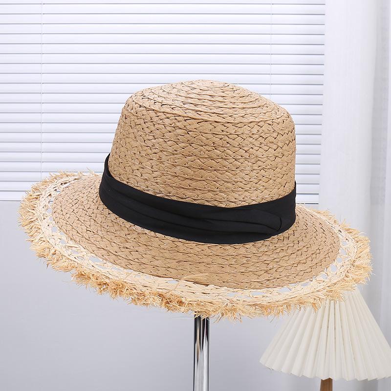 Women's Summer Sun Protection Straw Hat Beach Hat High-End Feel Hat Raffia Hollow Out Fringe Hat