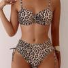 Леопардовый принт Бикини Комплекты Завязки сбоку Вырез спереди С высокой талией Высокий вырез Купальник из двух частей Женский Купальник без спинки Купальные костюмы