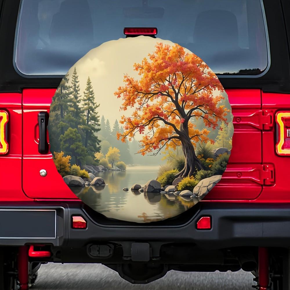 Autumn Forest Landscape Tire Cover Polyester Waterproof SUV Trailer Spare Wheel Protector