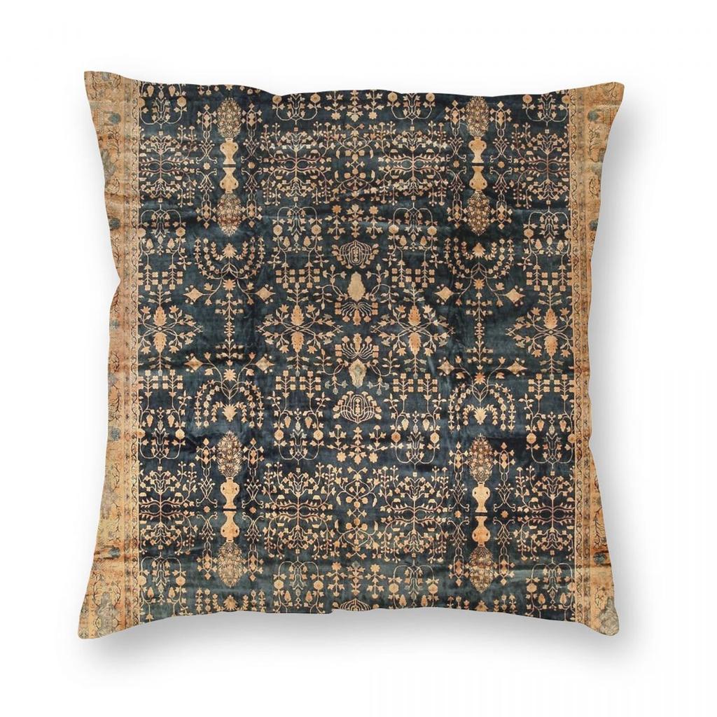 Antique North Indian Rug Pillowcase Polyester Linen Velvet Pattern Zip Decor Car Cushion Cover