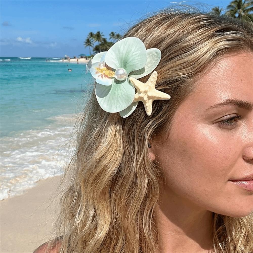 Vintage Pearl Hair Clip Sweet Design Resin Starfish Hair Clip Orchid Flower Hairpin Seaside Wear