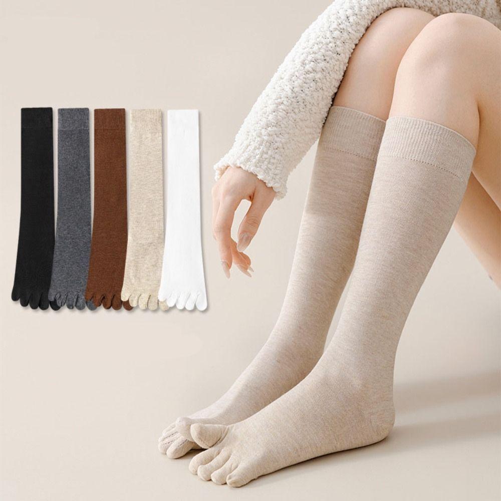 Harajuku Split Toe Socks Anti-slip Mid-tube Stocking Women Simple Five Finger Long Socks Lolita JK
