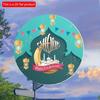 2D Flat 20*20cm1pc Happy Eid Mubarak Magnificent Mosque&lantern Patterns Good Quality Round Wooden Pendant, Celebrate Eid Golden Moon Ceiling Hanging