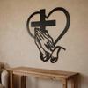 Matte Finish Metal Wall Hanging Prayer Hands Cross Heart Decor Retro  Wall Art for Bedroom Living Room Home Decoration