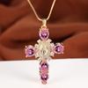 Exquisite Fashion Gold Pink Zircon Cross Necklace Christian Jesus Prayer Necklace