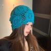 Bohemian Ethnic Style Handmade Head Wrap Hat Niche Design Spring Summer Thin High-end Blue Crochet Cap