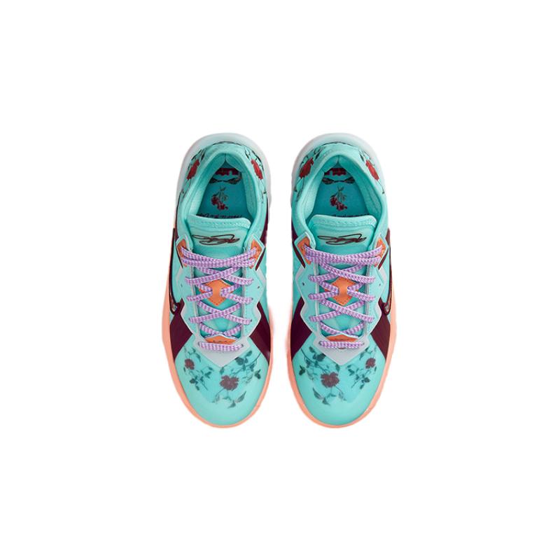 Nike Lebron 18 Low Цветочный износостойкие амортизаторы Низкие детские баскетбольные кроссовки Сине-красные кроссовки DN4177-400