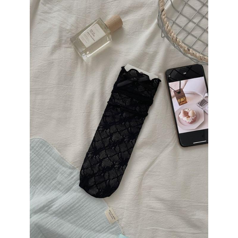 Весенне-летние кружевные носки, женские короткие, ретро вырезы до середины икры, носки до икры с бантом в стиле лолита