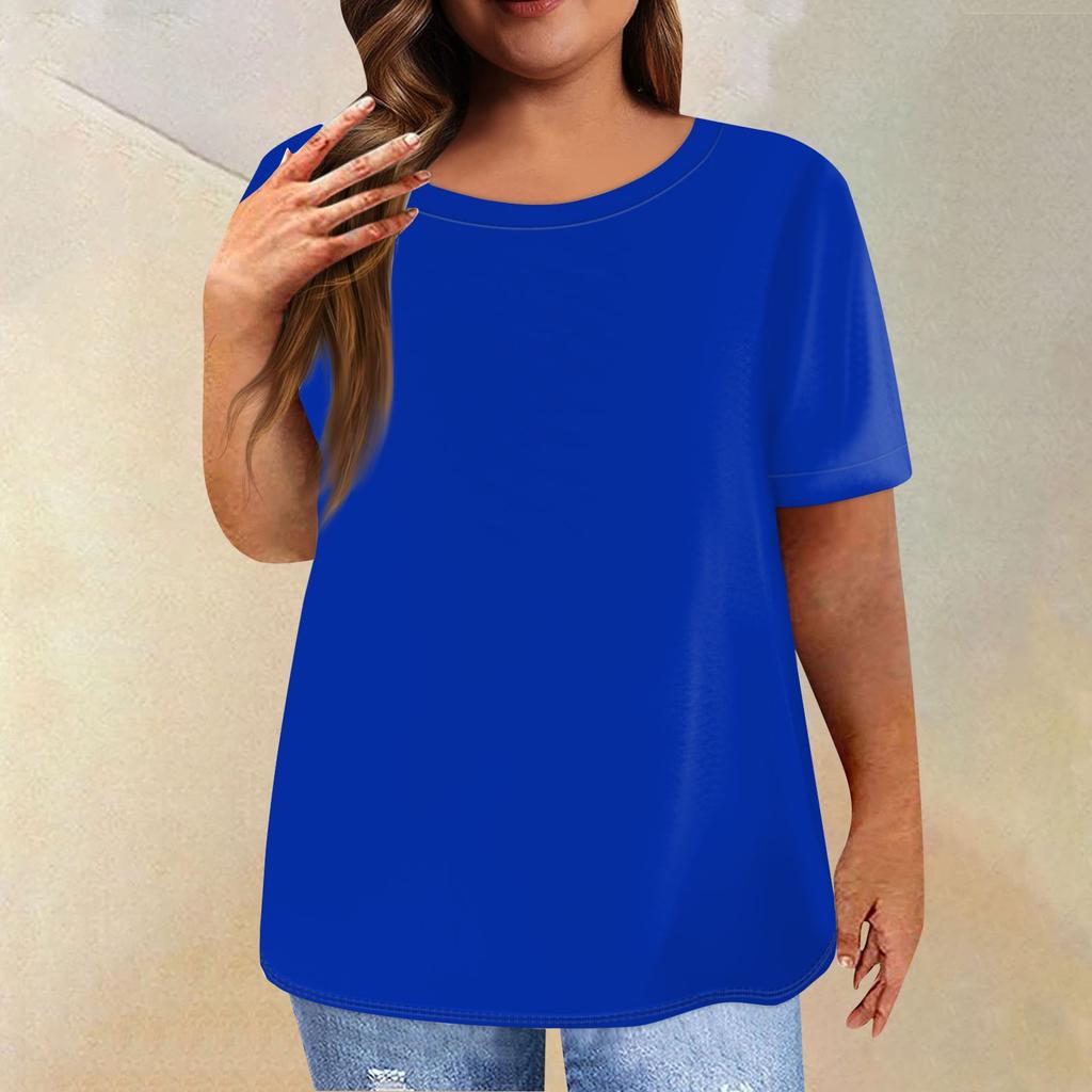 Женская рубашка с коротким рукавом, круглый вырез, футболка больших размеров, однотонные повседневные топы