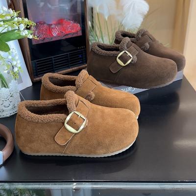 Женские большого размера две носки мягкая подошва увеличивающие рост теплый мех одна зима нескользящие зимние ботинки плюшевая подкладка уличные спортивные хлопковый мех хлопковая обувь