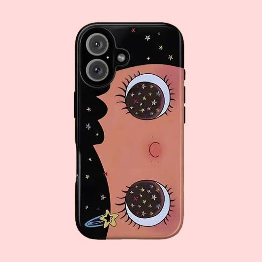 Clmj Чехол для телефона BIG EYES COMIC GIRL для iPhone 17 16e 16 15 14 13 12 11 X XS XR XSMAX 7 8 Air Pro Max Plus Роскошный Двухслойный
