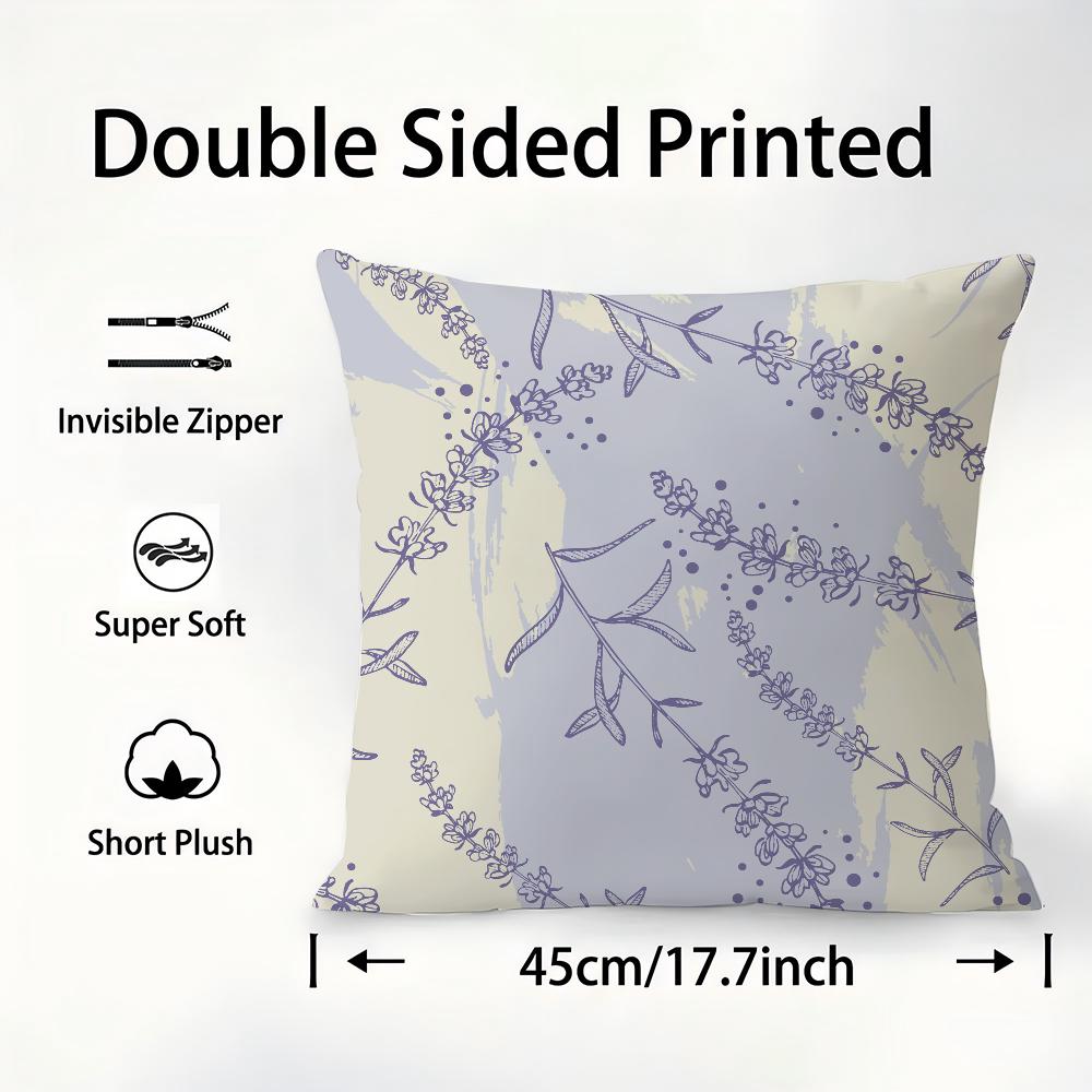 Lavender Flowers Pillow Case Sofa Decorative Home Double-sided Printing Short Plush Cushion Cover Throw Pillow Cover Gifts