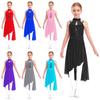 Girls Performance Dress Sequined Bodice Asymmetrical Hem Sheer Mesh Skirt Lyrical Dance Costume