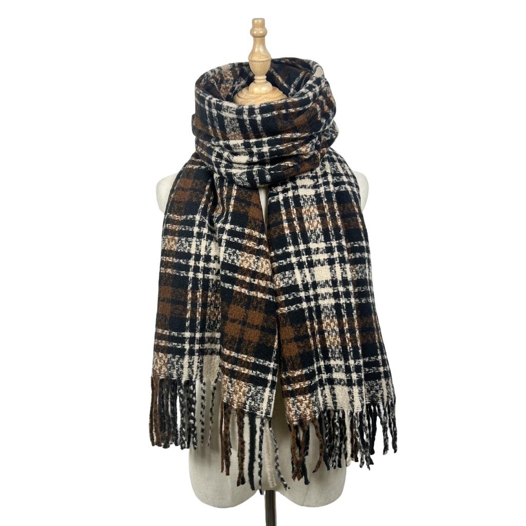 Autumn and Winter High-end Simple Scarf Women's Color Plaid Thickened Scarf Warm Fashion Scarf Versatile Shawl
