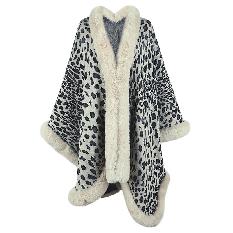 Women's Fashion Leopard Pattern Knitted Cloak Fashion Casual Women's Plush Top Cloak