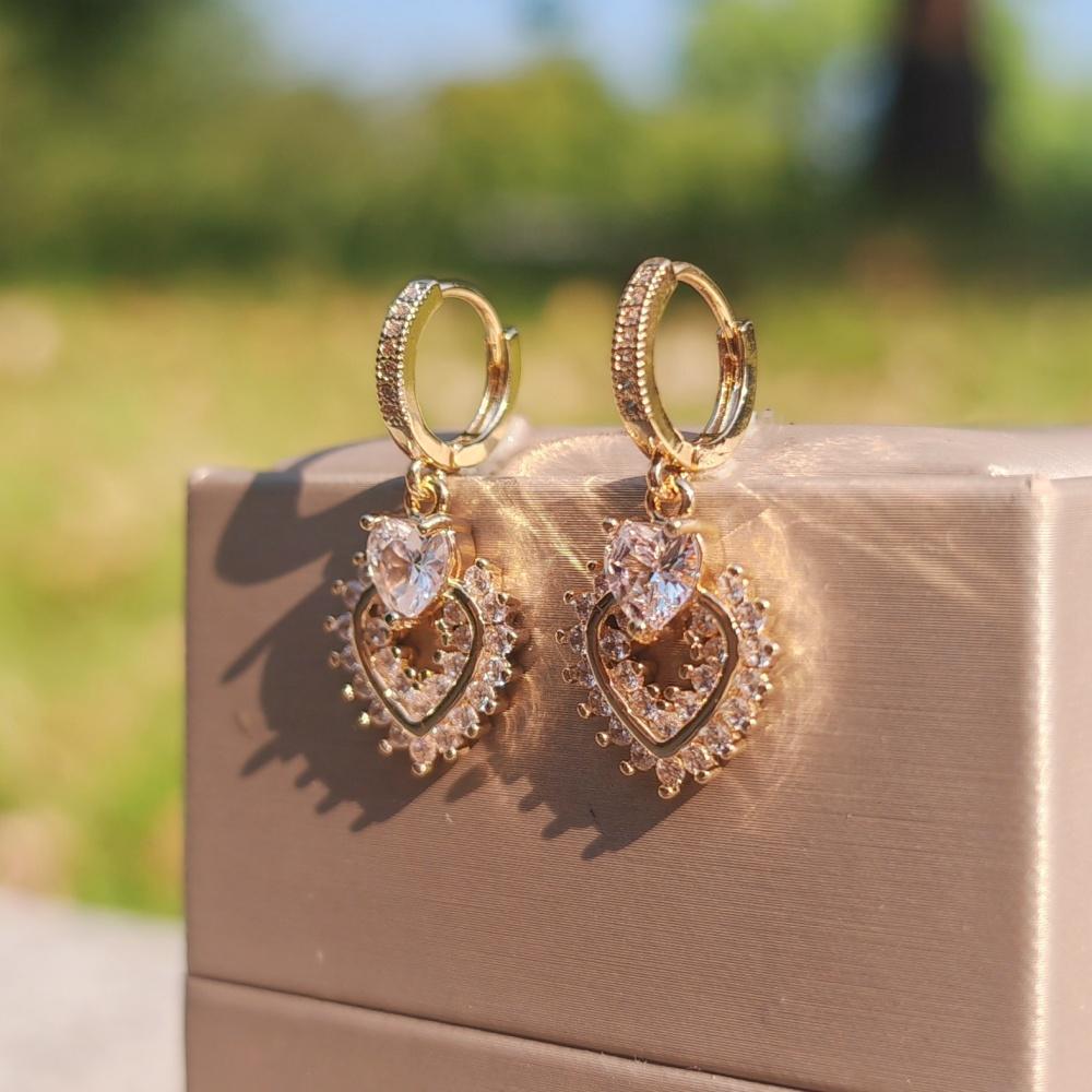 1 Pair Luxurious HeartShaped Dangle Earrings for Women Cubic Zirconia Jewelry Daily Wedding Party Accessories