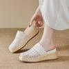Hollowed-out Woven Toe Cap Half-slipper Women's 2025 Summer Breathable Insole Height-increasing Straw Woven Thick-soled Shoes