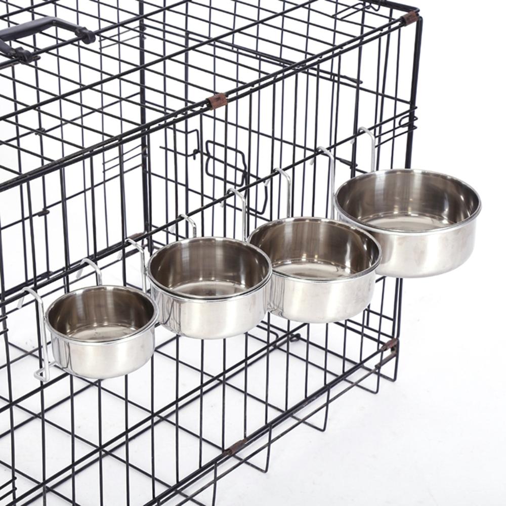 Cat Pet Stainless Steel Hang-on Puppy Bird Feeder Water Drinker Cage Cup Dog Feeding Bowl