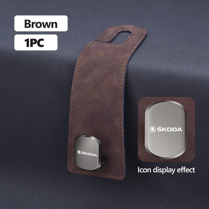 AAAJE1 For Skoda Alloy Suede Car Seat Headrest Hook Auto Back Seat Organizer Accessories Kodiaq Fabia Kamiq Karoq Octavia 2 3 Rapid