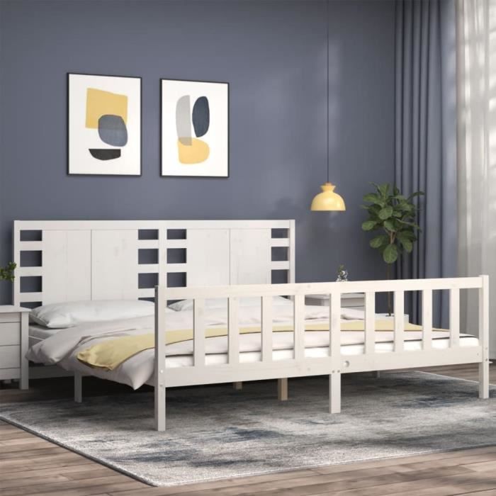 VidaXL Bed Frame with Headboard White 200x200 Cm Solid Wood 3192837